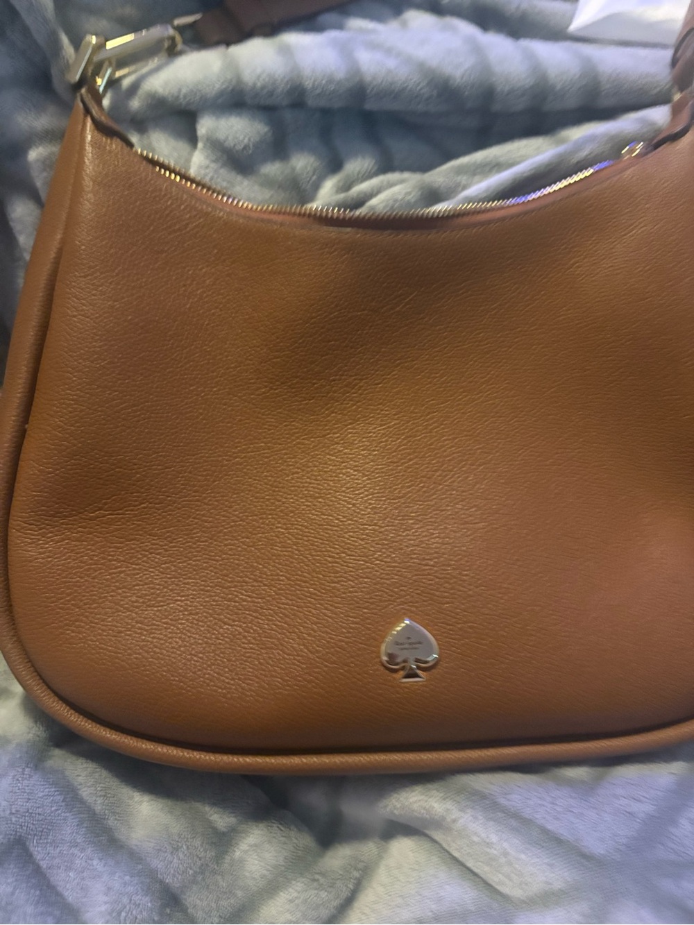 kate spade Cognac Leather Shoulder Bag with Spade Emblem